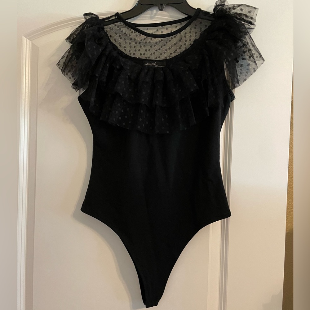 Black Tulle Ruffled Bodysuit